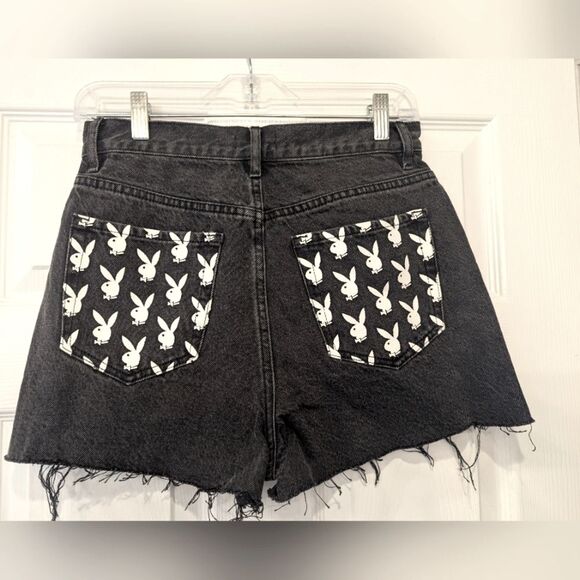 Playboy By Pacsun Womens Sz 27 High Rise Button Fly Black Jean Hot Shorts Bunny - Picture 4 of 10